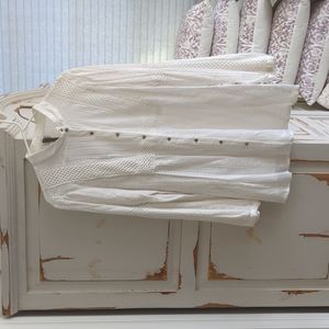 Long sleeve blouse crochet trim sheer statement sleeves white